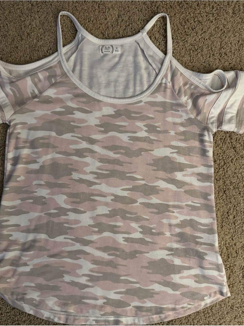 Maurices Camo Cold-Shoulder Top in Pink & Cream